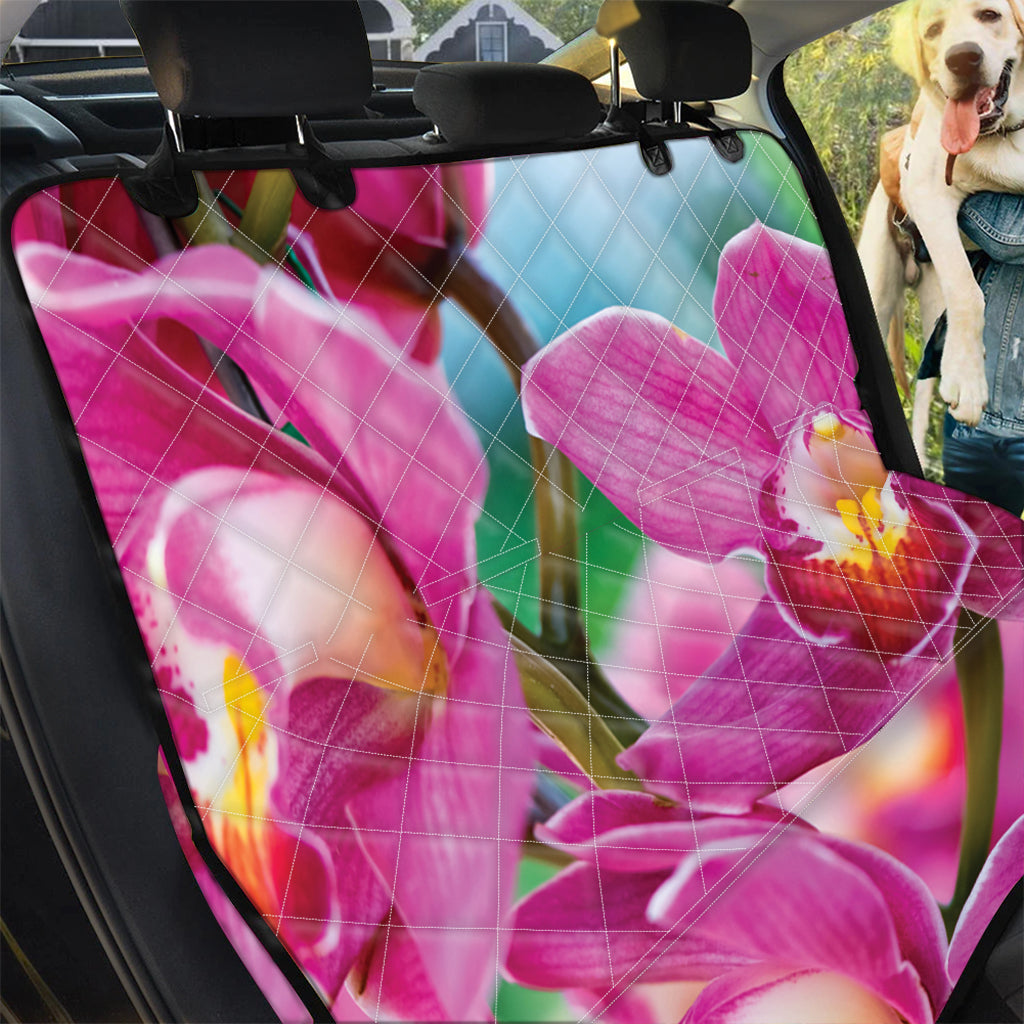 Pink Orchid Flower Print Pet Car Back Seat Cover