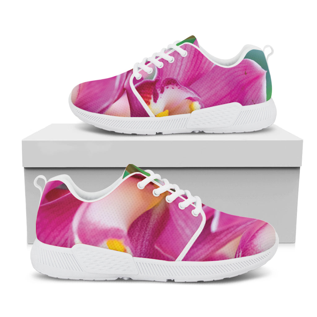 Pink Orchid Flower Print White Athletic Shoes