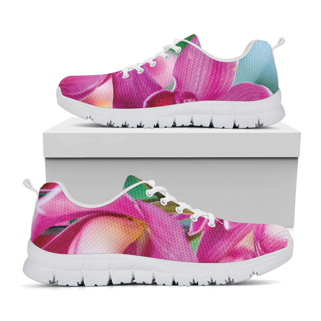 Pink Orchid Flower Print White Sneakers
