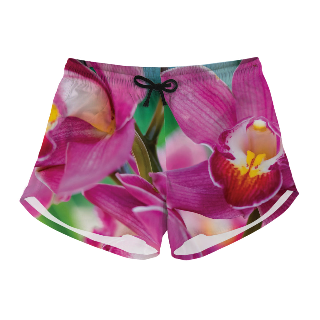 Pink Orchid Flower Print Women's Shorts