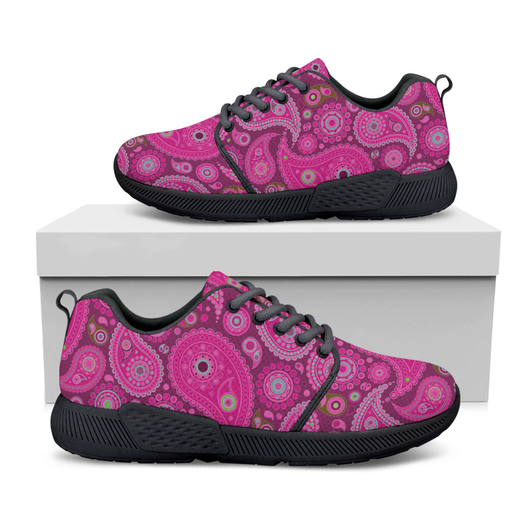 Pink Paisley Pattern Print Black Athletic Shoes