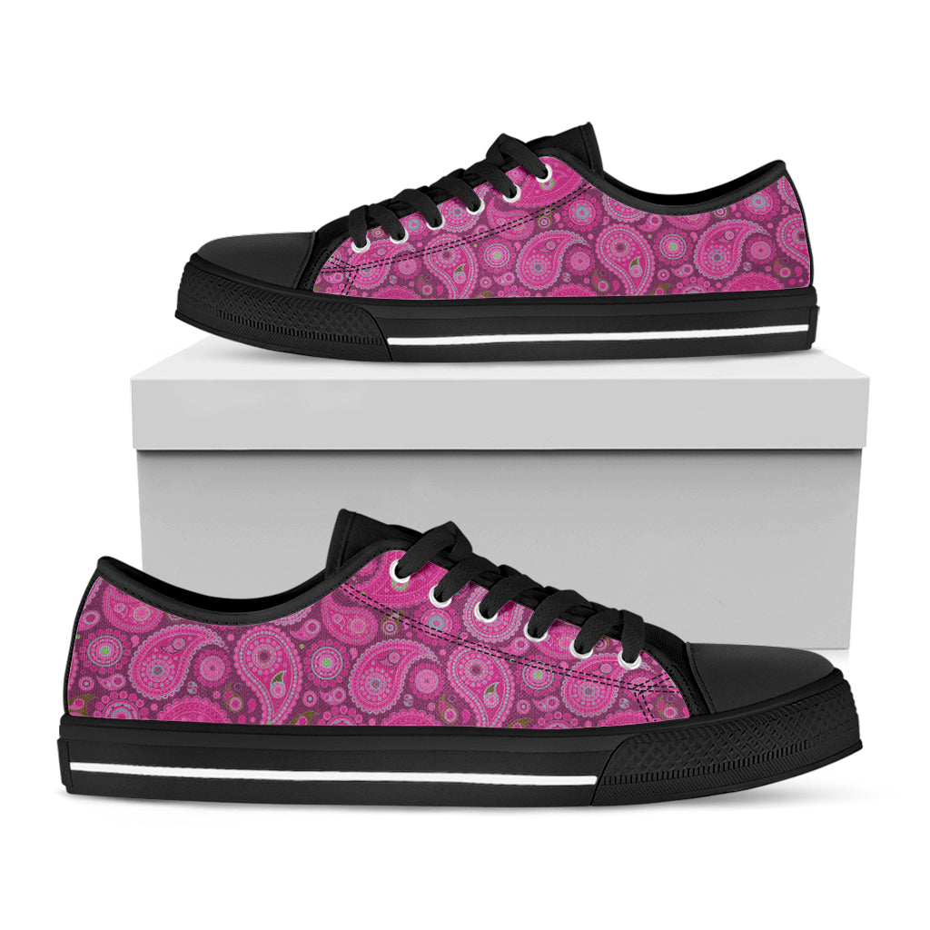 Pink Paisley Pattern Print Black Low Top Shoes