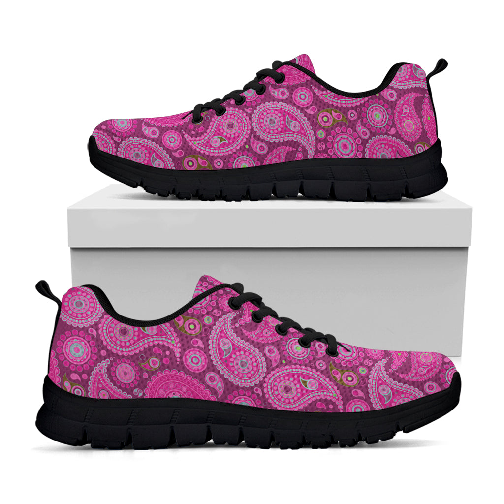 Pink Paisley Pattern Print Black Sneakers