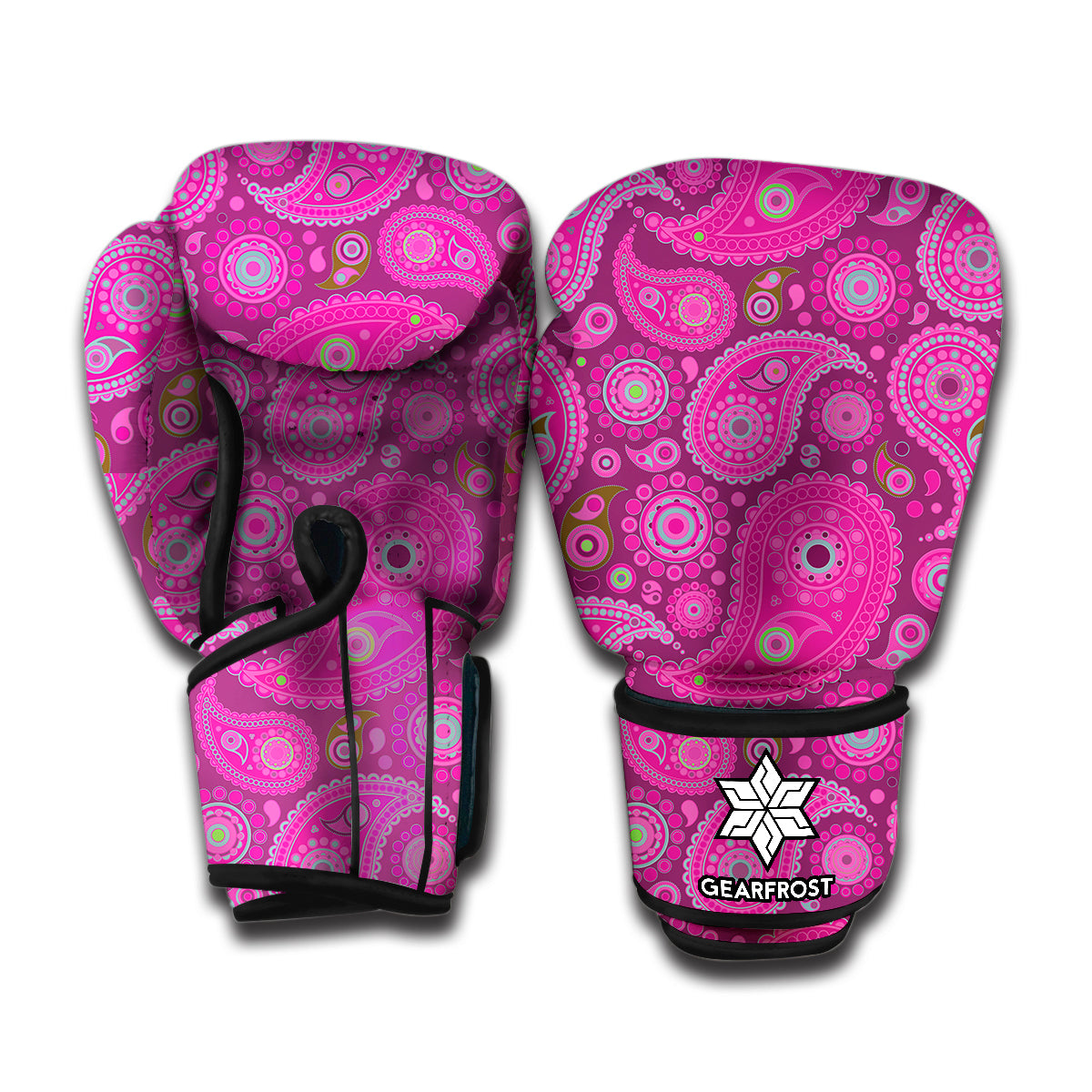 Pink Paisley Pattern Print Boxing Gloves