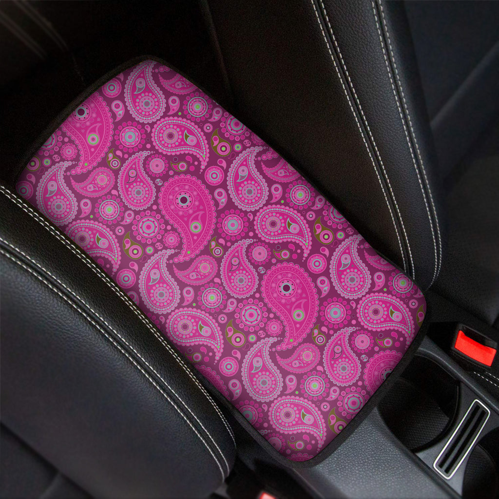 Pink Paisley Pattern Print Car Center Console Cover