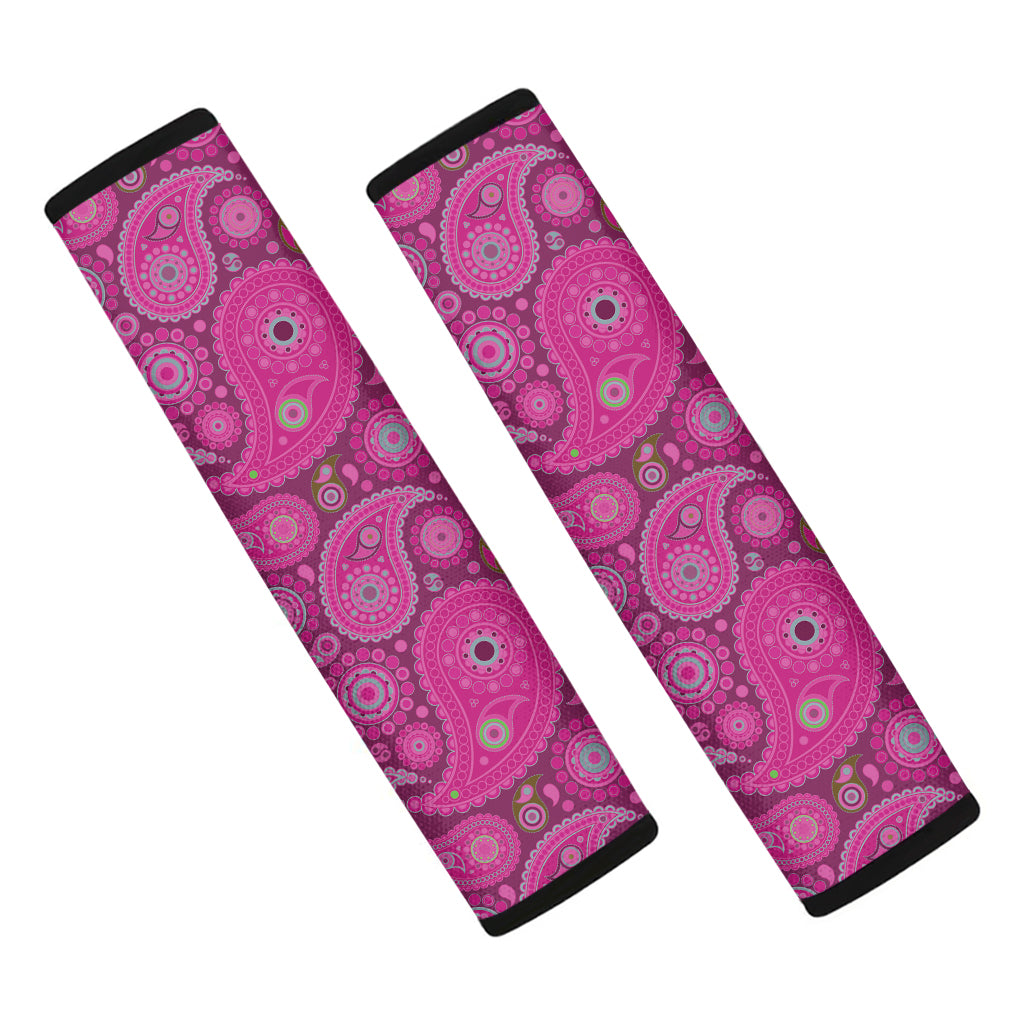 Pink Paisley Pattern Print Car Seat Belt Covers