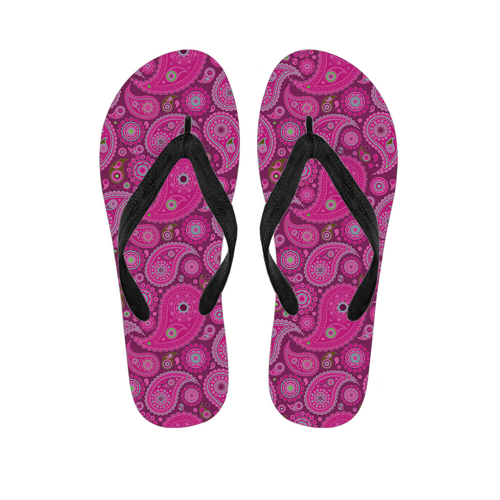 Pink Paisley Pattern Print Flip Flops