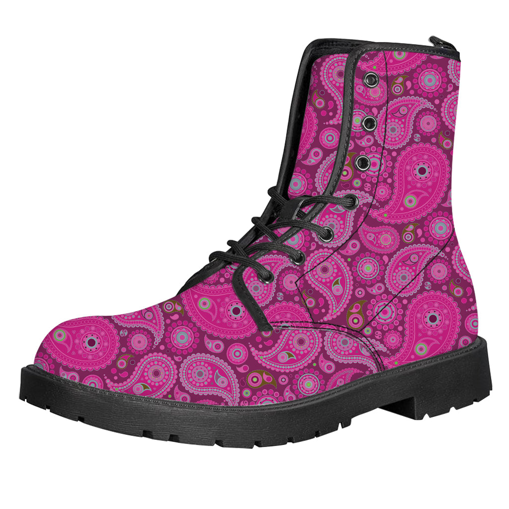 Pink Paisley Pattern Print Leather Boots