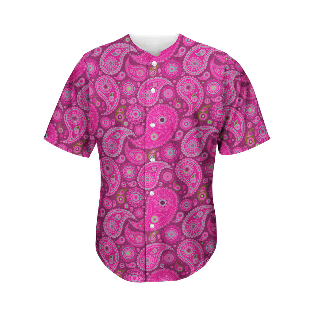 Pink Paisley Pattern Print Men's Baseball Jersey