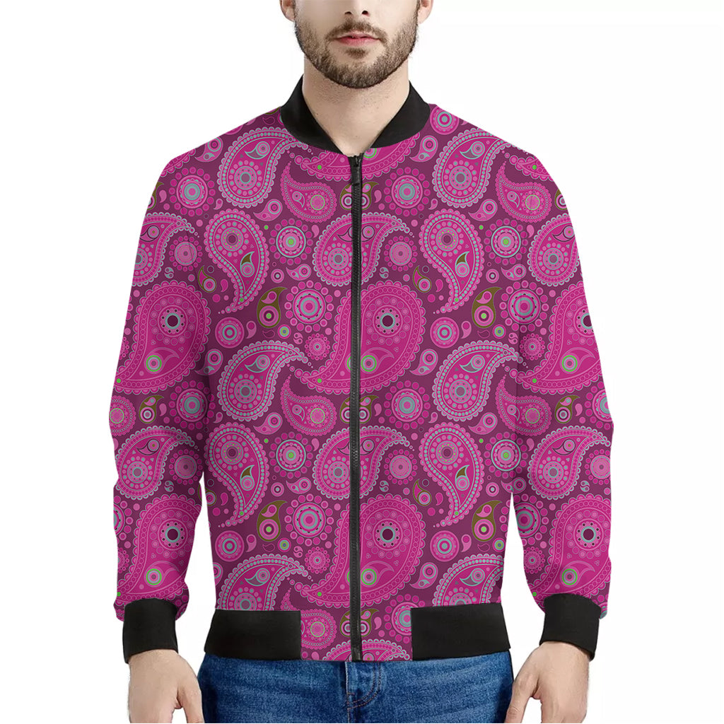 Pink Paisley Pattern Print Men's Bomber Jacket