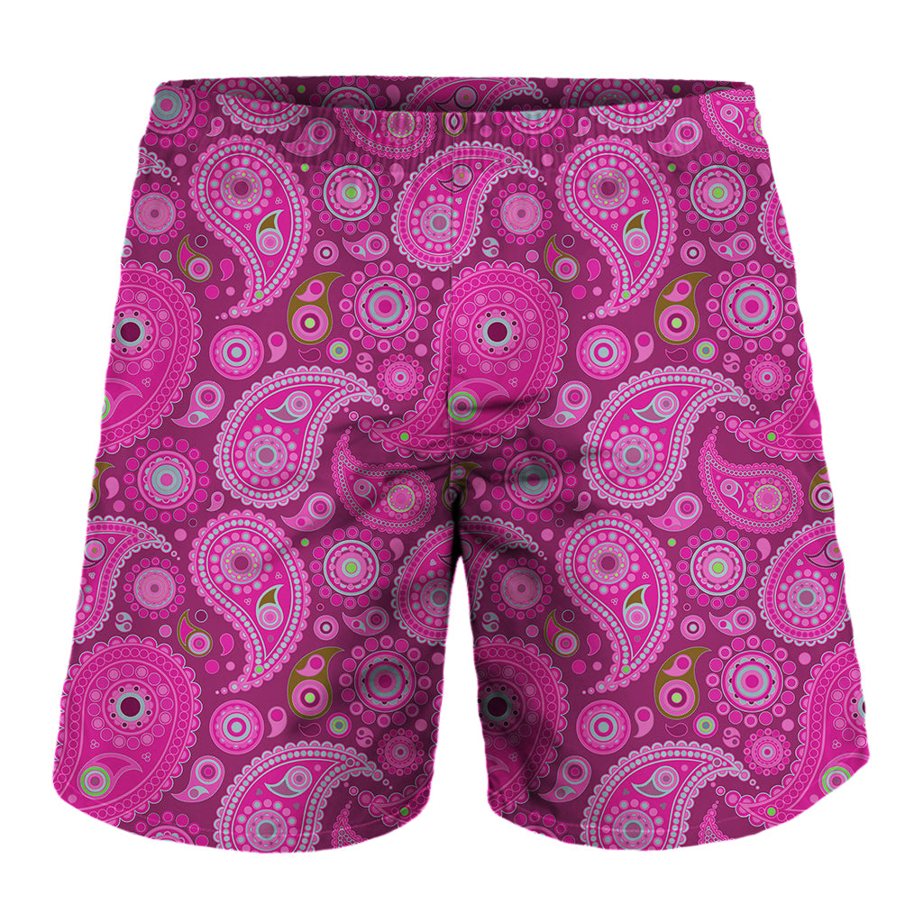 Pink Paisley Pattern Print Men's Shorts