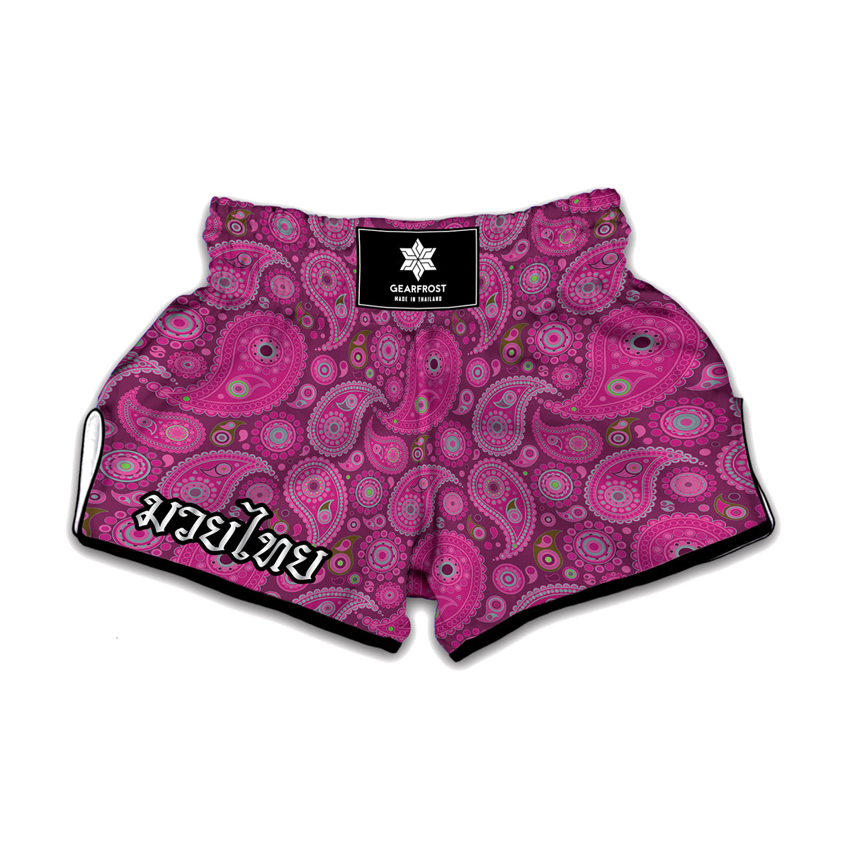 Pink Paisley Pattern Print Muay Thai Boxing Shorts