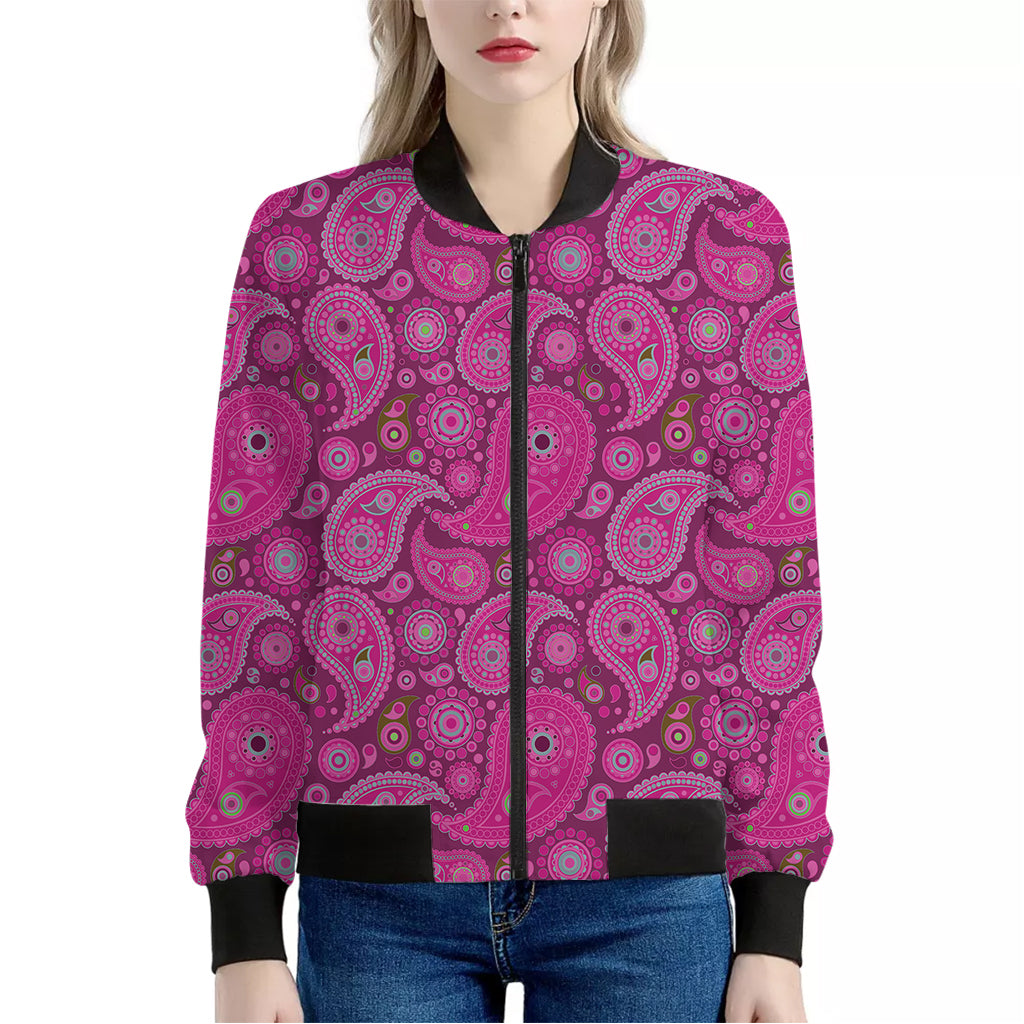 Pink Paisley Pattern Print Women's Bomber Jacket