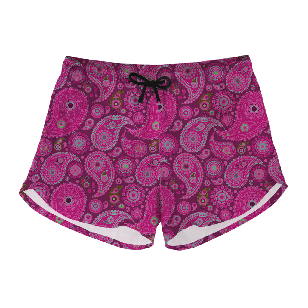 Pink Paisley Pattern Print Women's Shorts