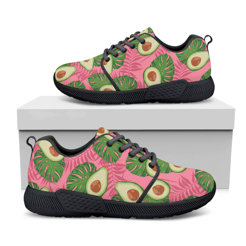 Pink Palm Leaf Avocado Print Black Athletic Shoes