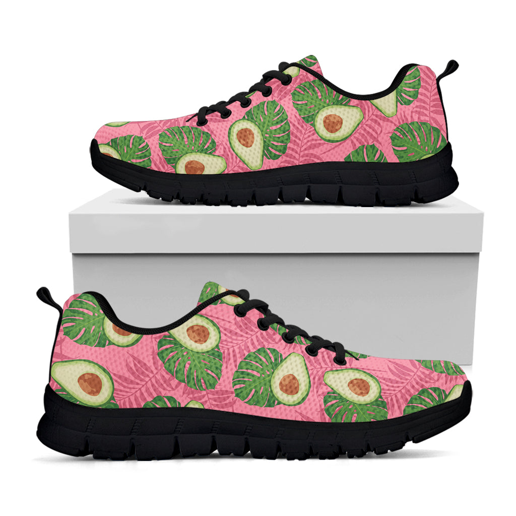 Pink Palm Leaf Avocado Print Black Sneakers