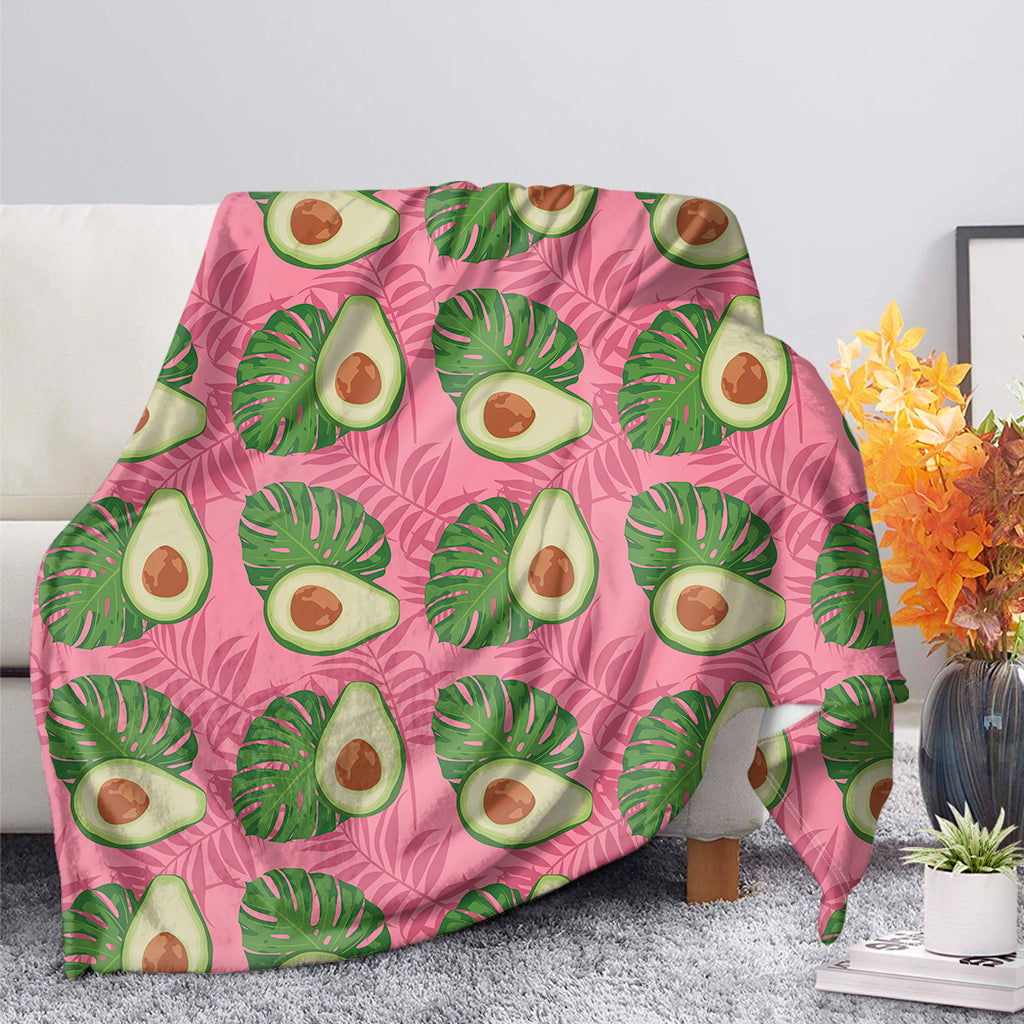 Pink Palm Leaf Avocado Print Blanket