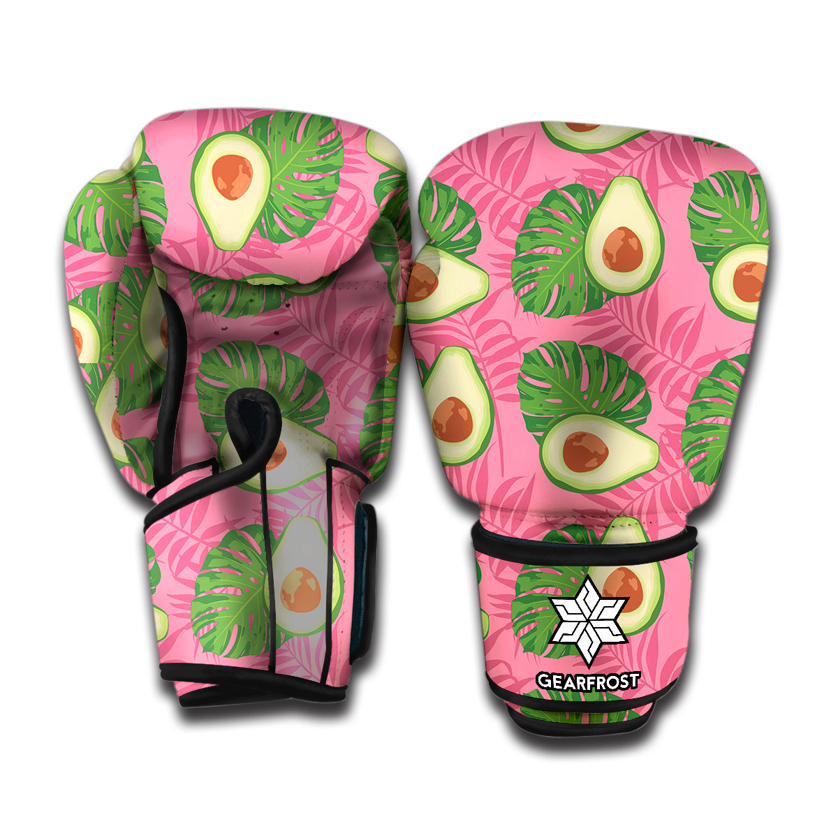 Pink Palm Leaf Avocado Print Boxing Gloves