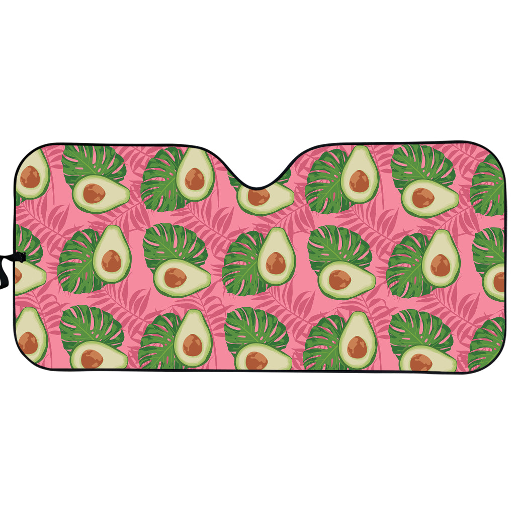 Pink Palm Leaf Avocado Print Car Sun Shade