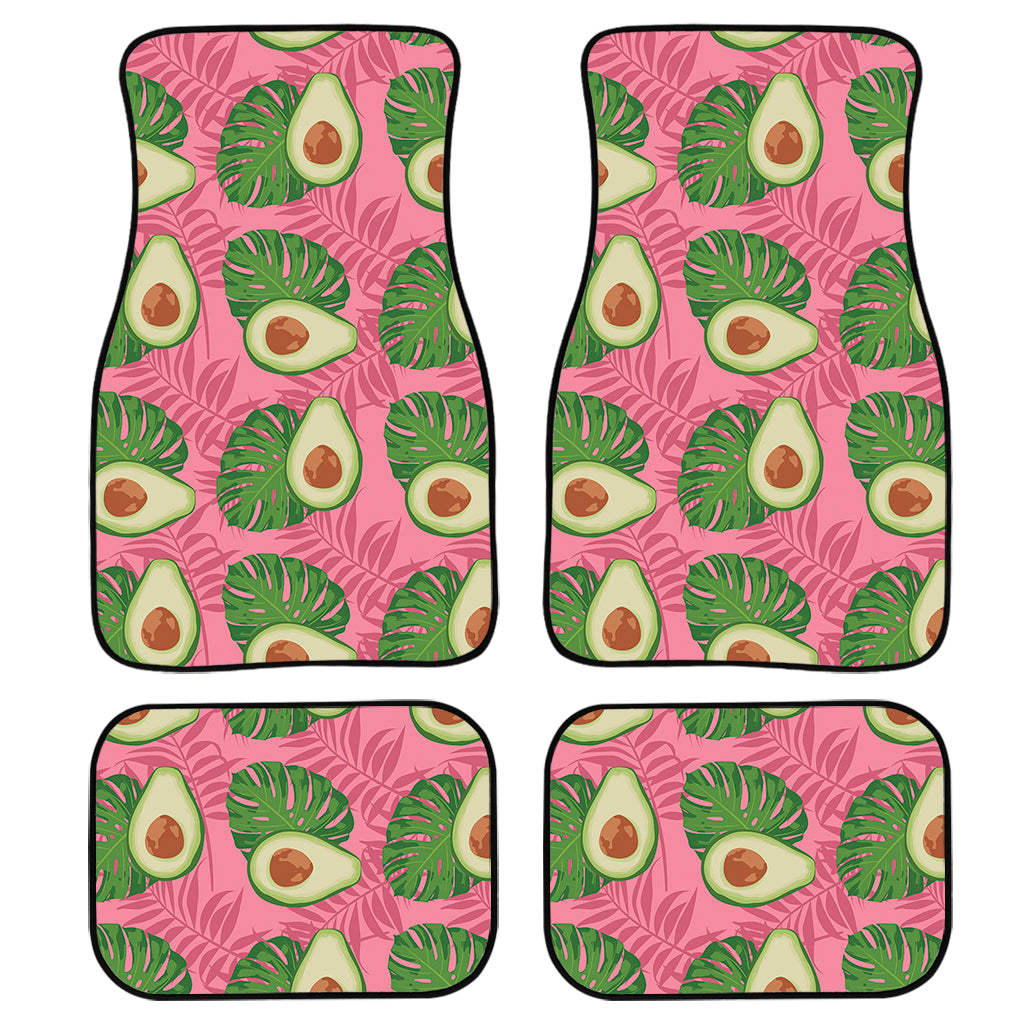 Pink Palm Leaf Avocado Print Front and Back Car Floor Mats