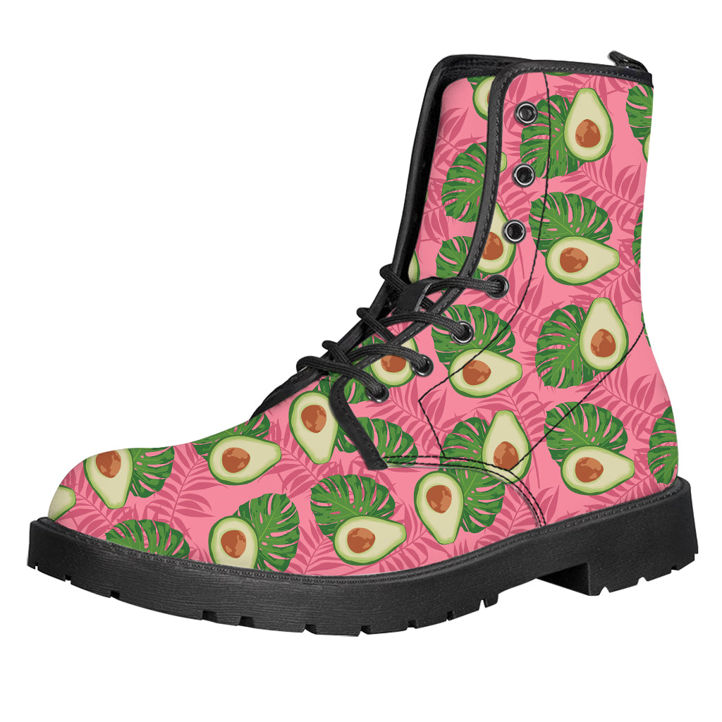 Pink Palm Leaf Avocado Print Leather Boots