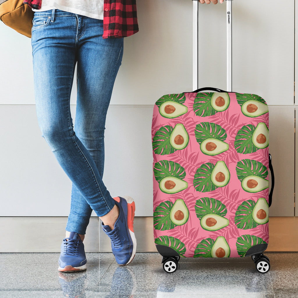 Pink Palm Leaf Avocado Print Luggage Cover