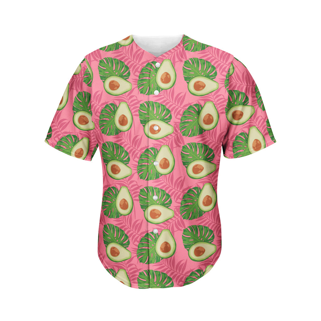 Pink Palm Leaf Avocado Print Men's Baseball Jersey