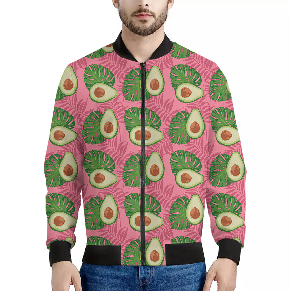 Pink Palm Leaf Avocado Print Men's Bomber Jacket