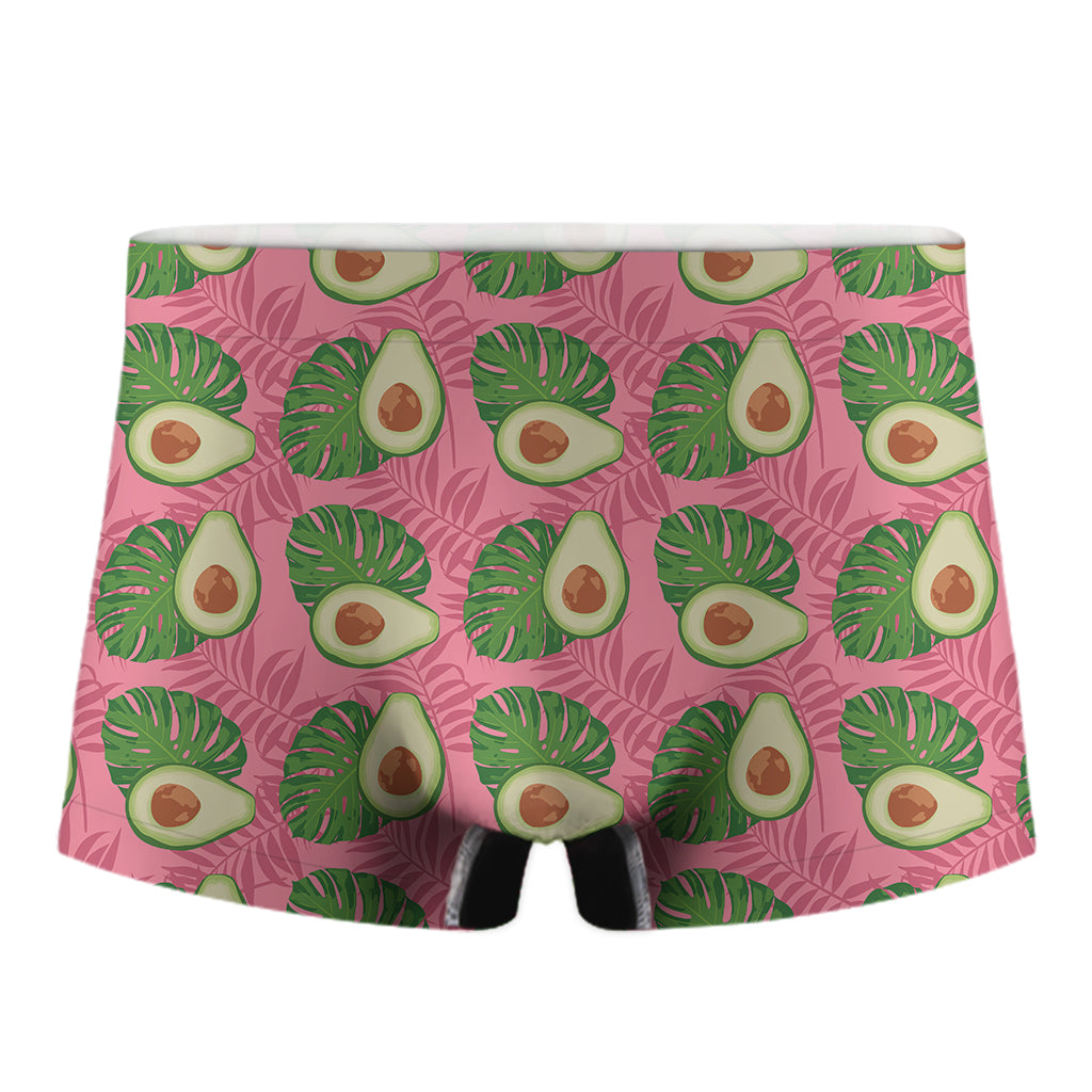 Pink Palm Leaf Avocado Print Men's Boxer Briefs