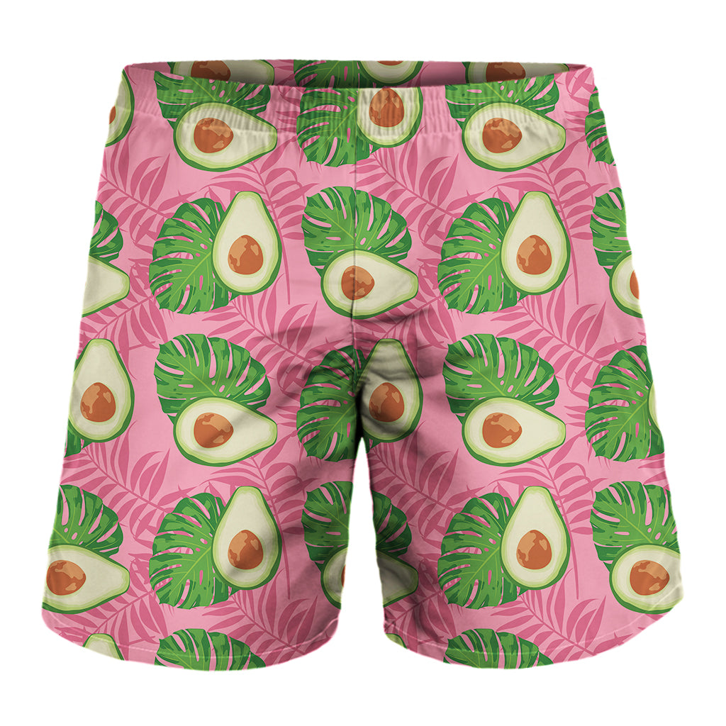 Pink Palm Leaf Avocado Print Men's Shorts