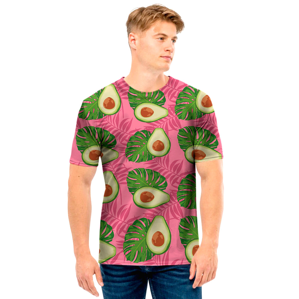 Pink Palm Leaf Avocado Print Men's T-Shirt