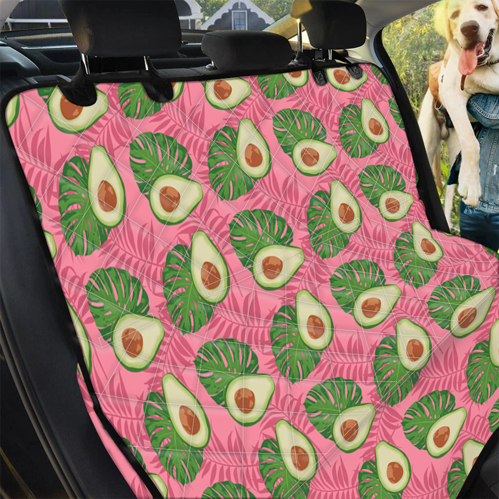 Pink Palm Leaf Avocado Print Pet Car Back Seat Cover
