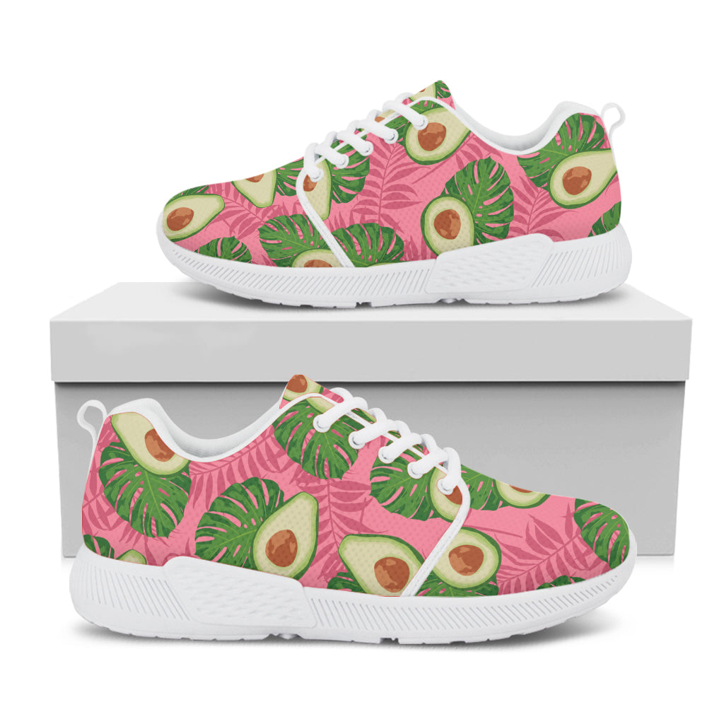 Pink Palm Leaf Avocado Print White Athletic Shoes