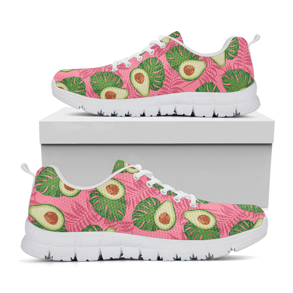 Pink Palm Leaf Avocado Print White Sneakers