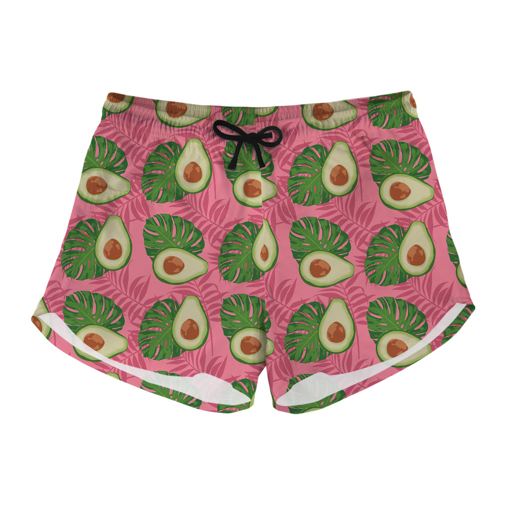 Pink Palm Leaf Avocado Print Women's Shorts