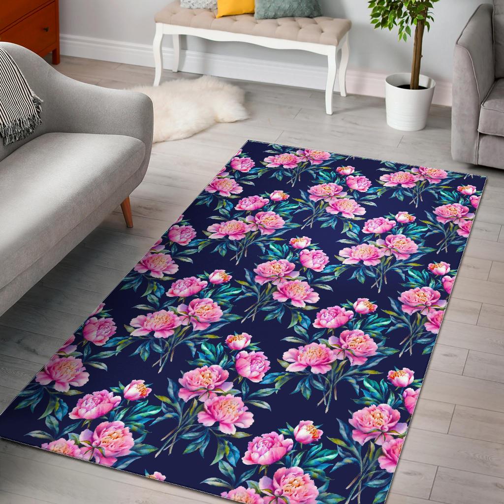 Pink Peony Floral Flower Pattern Print Area Rug