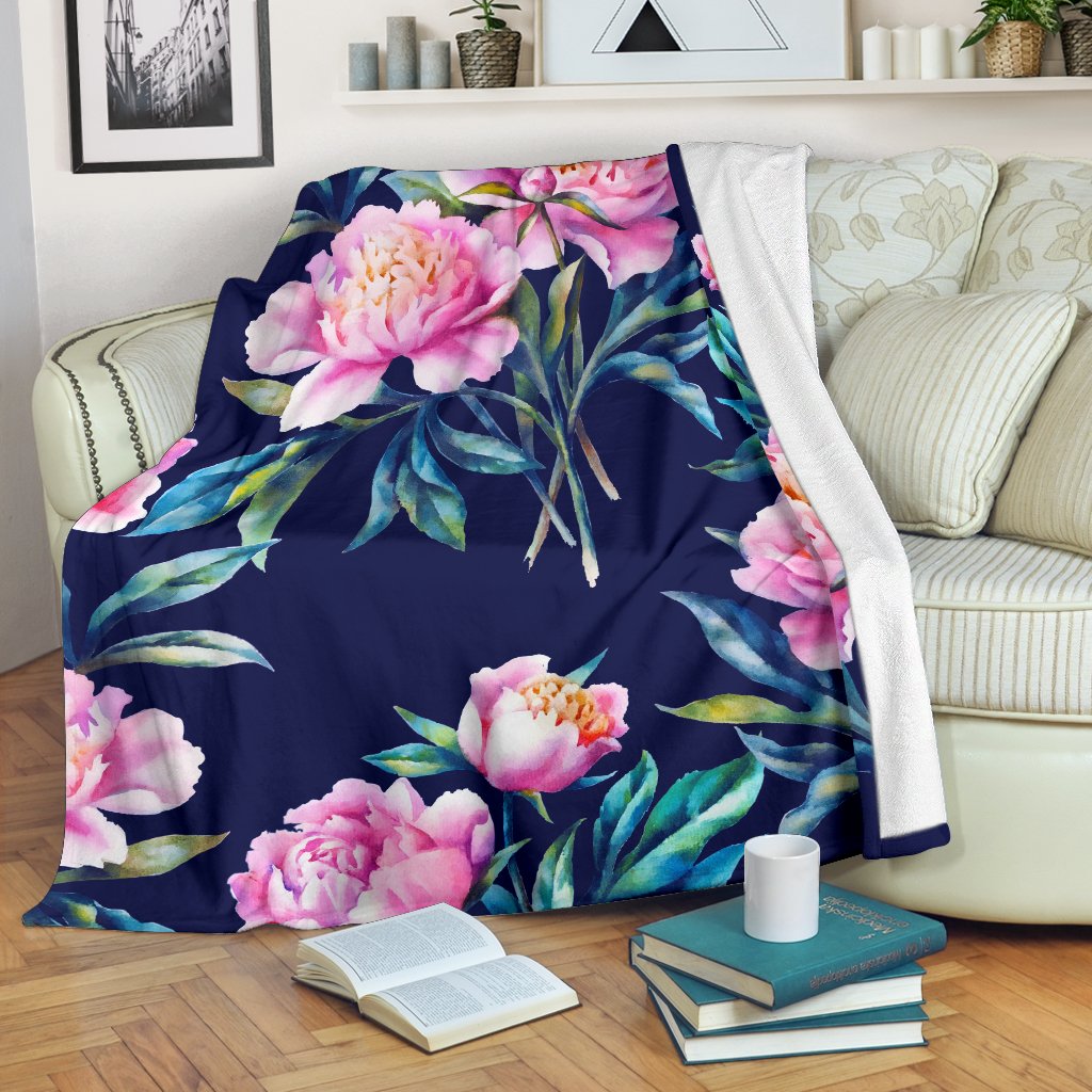 Pink Peony Floral Flower Pattern Print Blanket