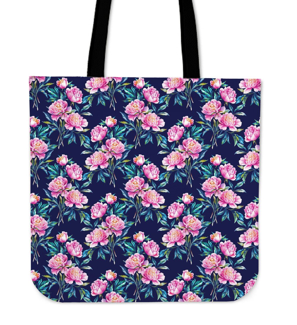 Pink Peony Floral Flower Pattern Print Canvas Tote Bag