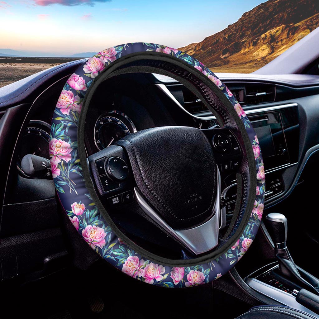 Pink Peony Floral Flower Pattern Print Car Steering Wheel Cover