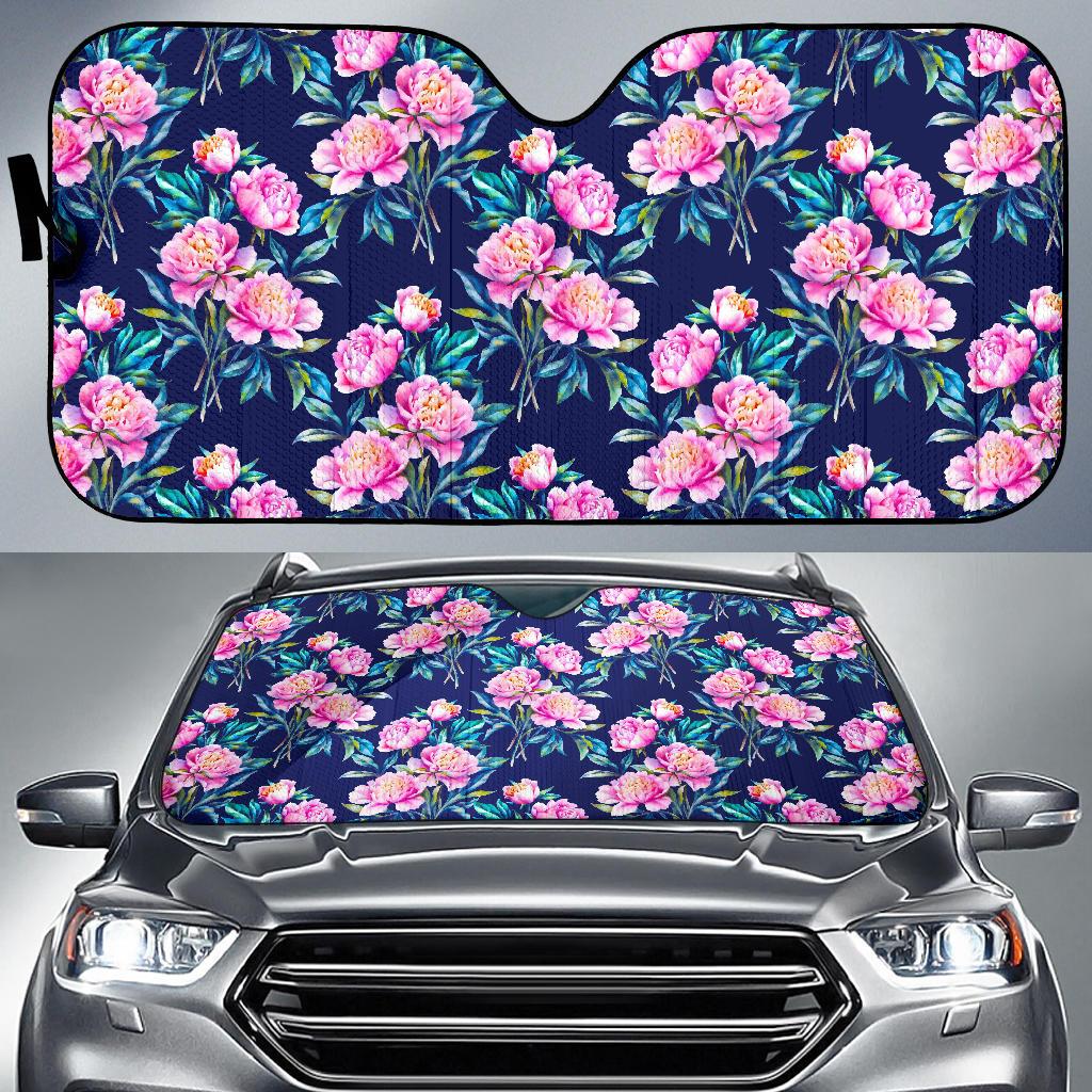 Pink Peony Floral Flower Pattern Print Car Sun Shade