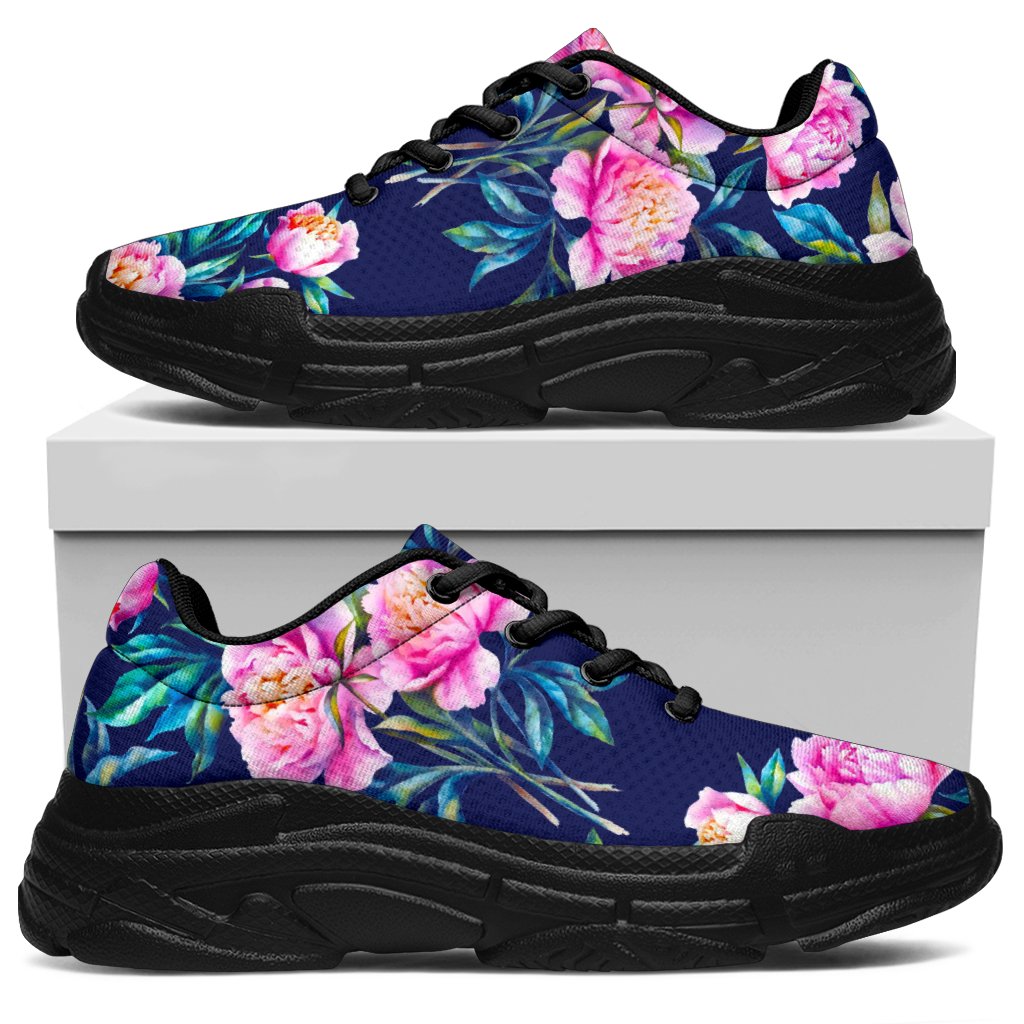 Pink Peony Floral Flower Pattern Print Chunky Sneakers