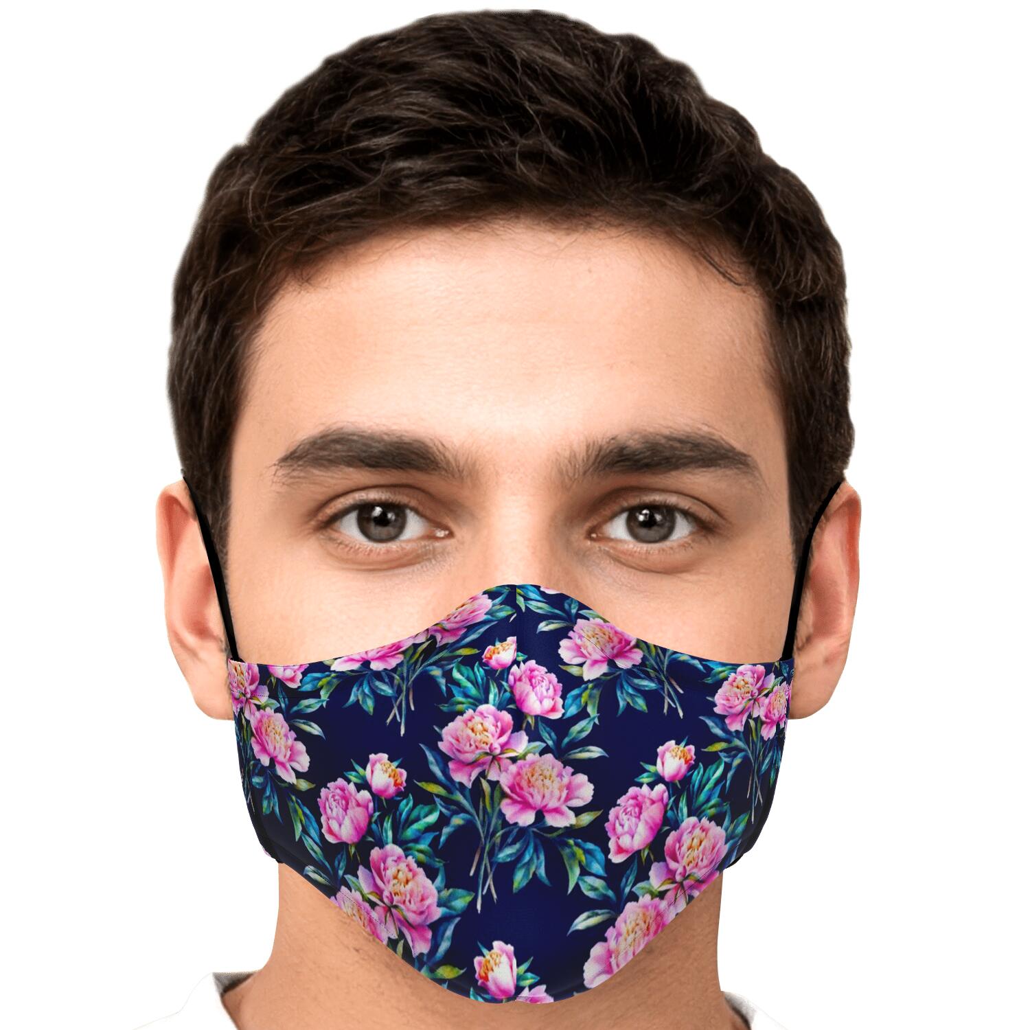 Pink Peony Floral Flower Pattern Print Face Mask