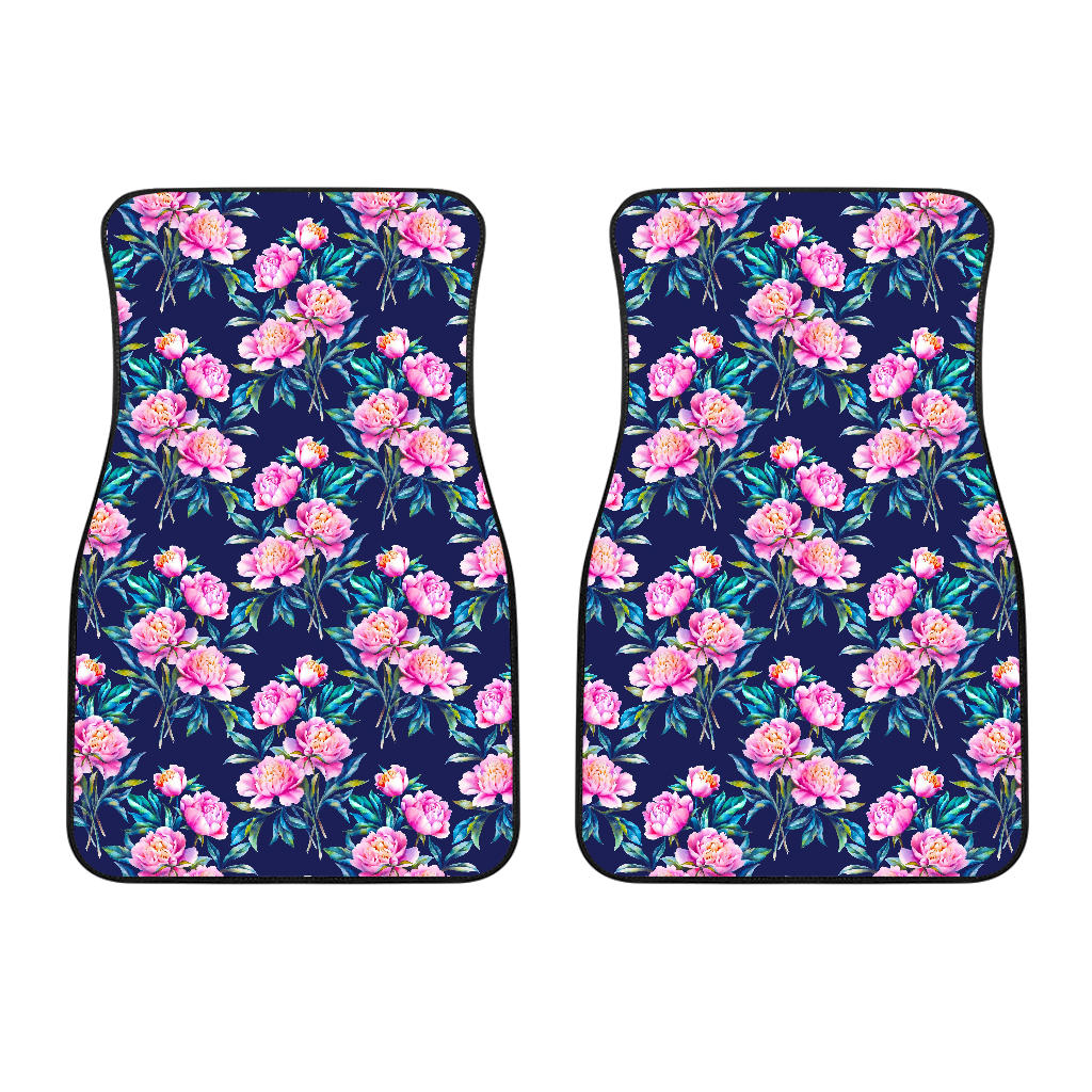 Pink Peony Floral Flower Pattern Print Front Car Floor Mats