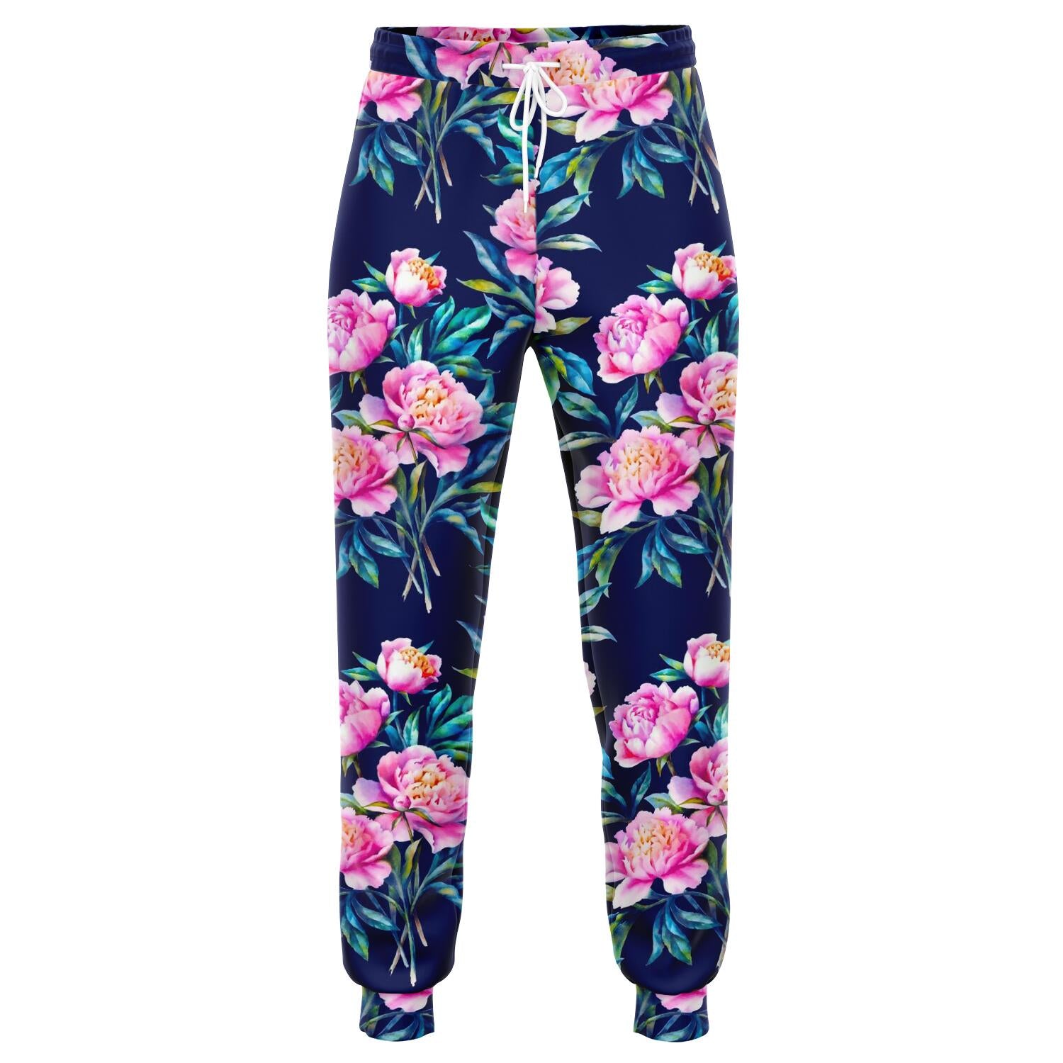 Pink Peony Floral Flower Pattern Print Jogger Pants