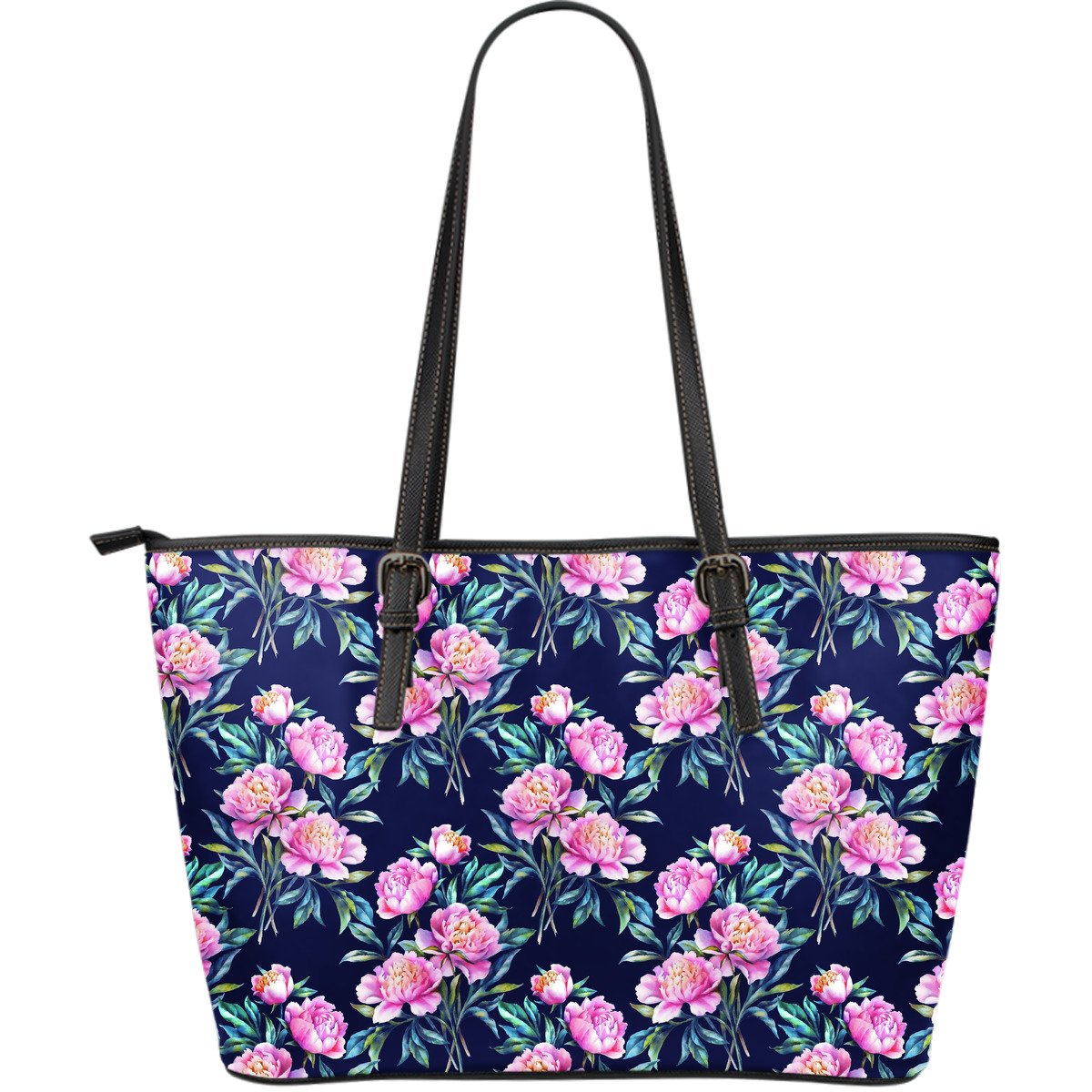 Pink Peony Floral Flower Pattern Print Leather Tote Bag