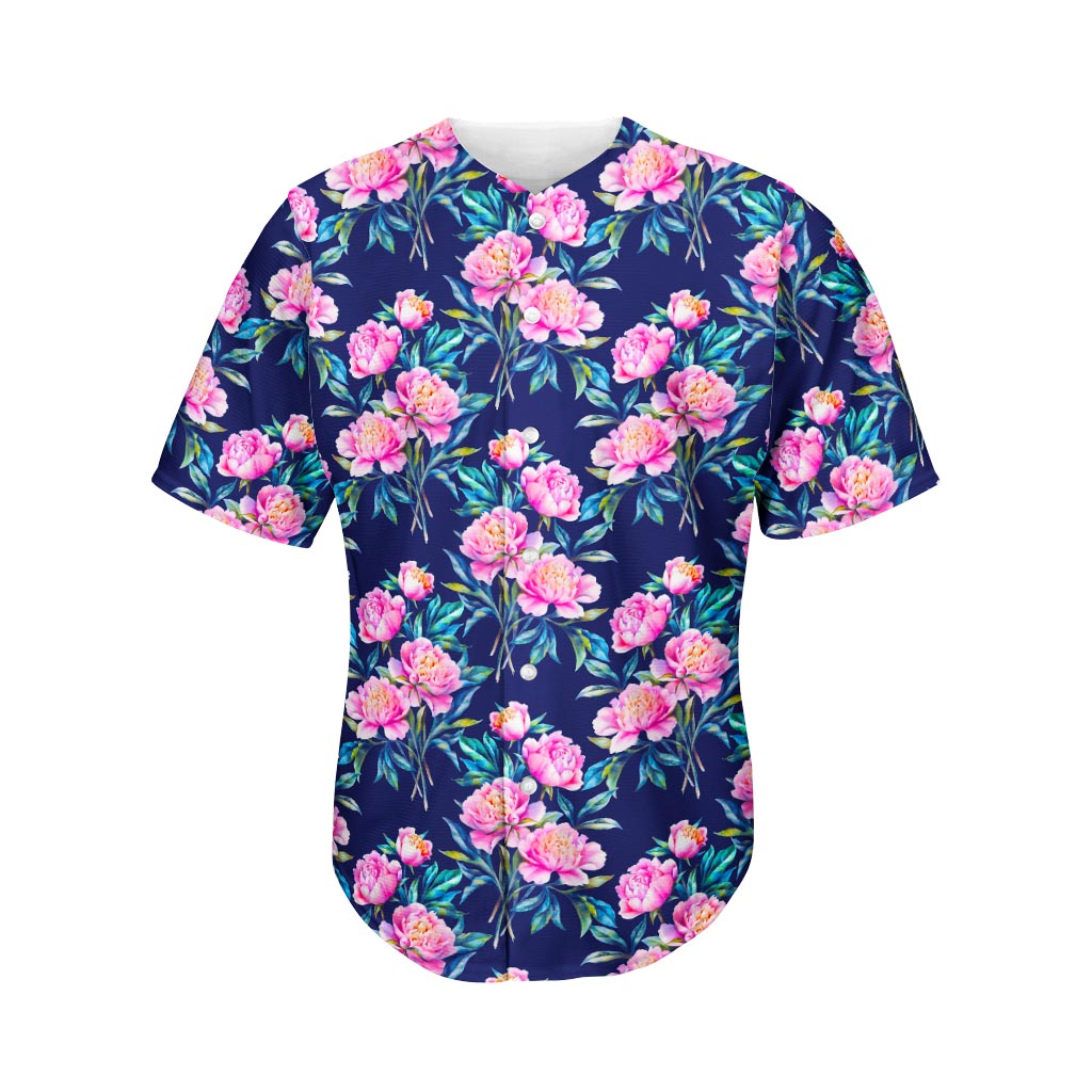 Pink Peony Floral Flower Pattern Print Men's Baseball Jersey