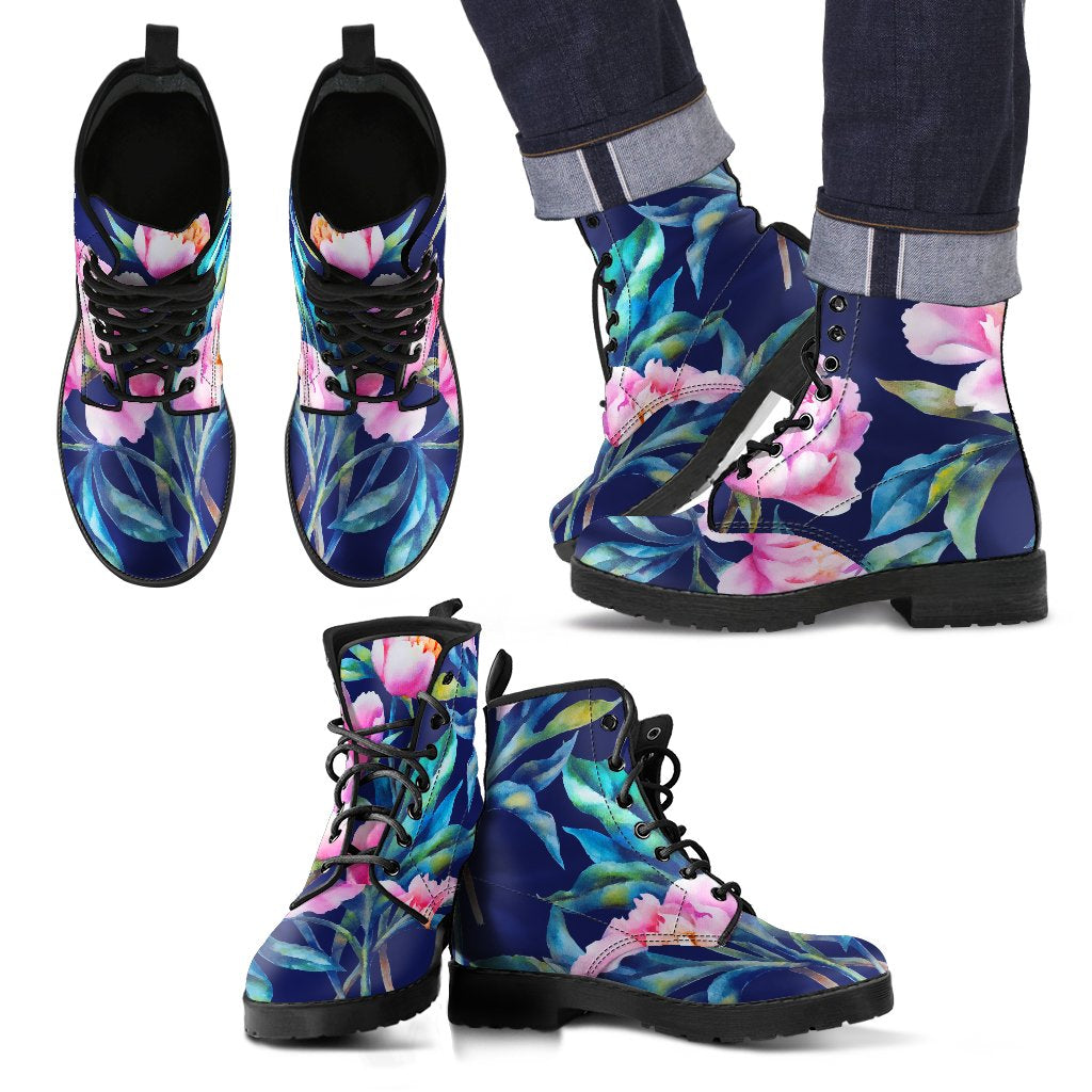 Pink Peony Floral Flower Pattern Print Men's Boots