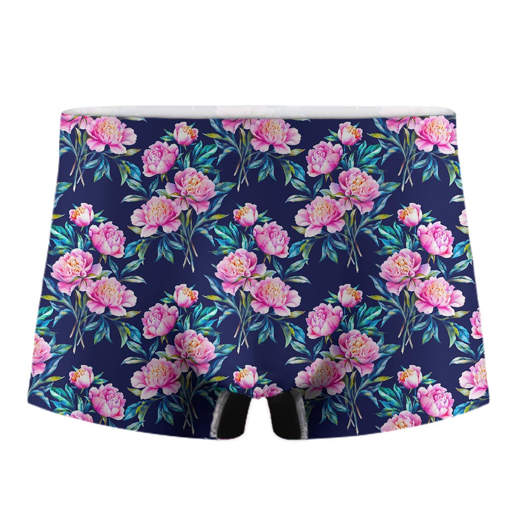 Pink Peony Floral Flower Pattern Print Men's Boxer Briefs