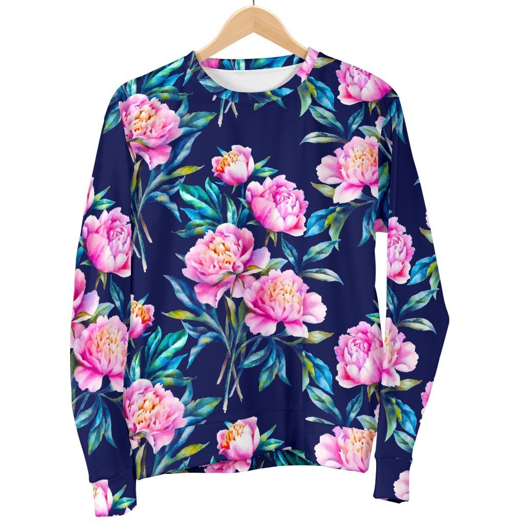 Pink Peony Floral Flower Pattern Print Men's Crewneck Sweatshirt