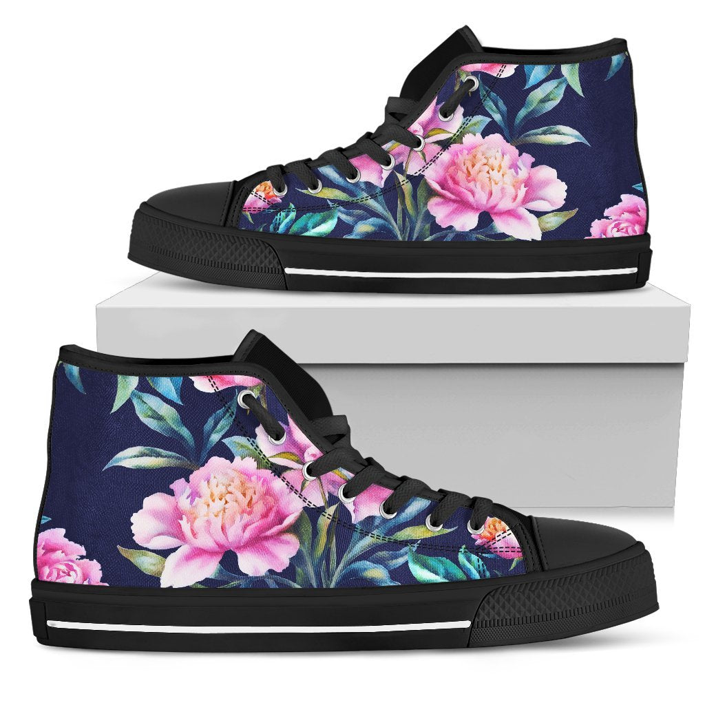 Pink Peony Floral Flower Pattern Print Men's High Top Shoes